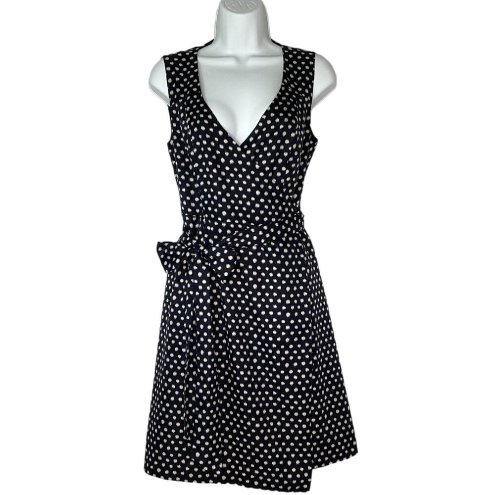 Banana Republic Sleeveless Polka Dot Wrap Dress Black White 4